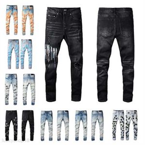 Designer jeans män denim broderi byxor mode hål byxa oss storlek 28-40 hiphop nödställda blixtlåsbyxor för manlig 2024 toppförsäljning