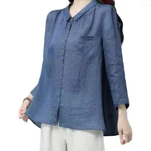 Women's Blouses Loose Fit Shirt With Pocket Stylish V-neck Lapel Long Sleeves Solid Color Single Breasted For Everyday