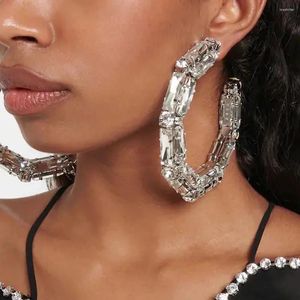 Dangle Earrings Shine Circle Large Crystal Hoop For Women 2024 Trending Oversize Statement Rhinestone Stud Jewelry