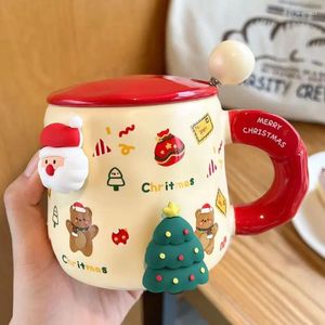 Kubki DIY Magnetyczna świąteczna ceramiczna filiżanka Kubek do kawy z kreskówką z pokrywką łyżką 3d para santa mleko napój