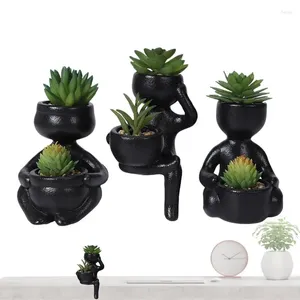 Decorative Flowers Artificial Succulents Plants 3Pcs Small Greenery In Ceramic Pot For Living Room