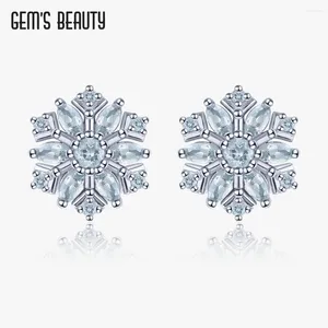 Studörhängen Gem's Beauty 925 Sterling Silver Natural Aquamarine Snowflake Ear Studs For Women March Birthstone Birthday Anniversary