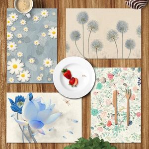 Table Mats 2pcs Dandelion Print Linen Placemat For Dining Lotus Daisy Small Flower Drink Home Kitchen Decor Modern Cup Pads