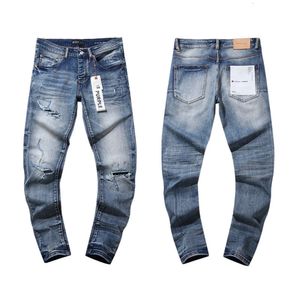 24S Trendy Brand Purple Washed Cut Denim Pants, Men's and Women's High Street Distressed Casual Jeans