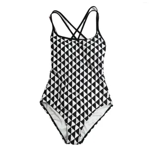 Kvinnors badkläder Checkerboard Series Backless Double Cross Triangle One-Piece Konkurrenskraftig baddräkt med bröstdyna