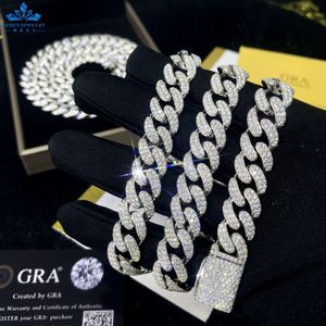 Anpassad VVS Moissanite Big Hip Hop Mens Rapper Diamond Pendant Necklace Set Double Row Cuban Link Chain 15mm 18mm 19mm 20mm