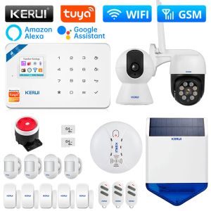 Kits Kerui W181 WiFi GSM Alarm Smart Home Kit Alarm System Tuya Smart Support Alexa Animal Motion Sensor Detector Wireless Siren