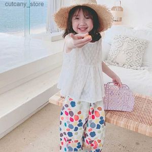 Trousers Summer New Baby Girl Clothes Girls Suit Wide Back Loose Top+ Colorful Nine-Point Pants ChildrenS Clothing Sets L46