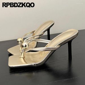 Slippers Sexy Women Sandals Shoes Pumps Mirror Club Italian Stiletto Deluxe Metallic Flip Flop Famous Slides High Heels Metal