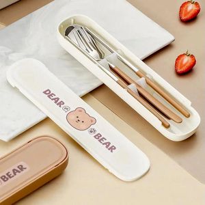 Dinnerware Sets Cartoon Cutlery Set With Case Travel Camping Portable Tableware For Kids 304 Stainless Steel Spoon Fork Chopsticks Flatware