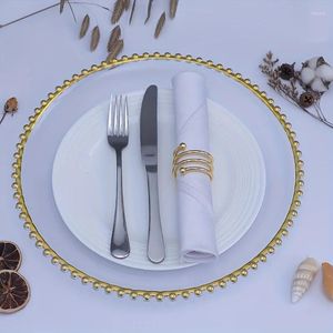 Plates 6pcs Clear Plastic Chargers With Golden Beaded Rim Perfect For Birthday Parties Weddings And Dinner Decor