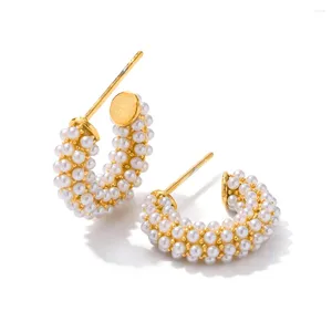 Stud Earrings Youthway Stylish Stainless Steel Faux Pearl Mini C-Shape For Women Gold Color Party Temperament Jewelry 2024