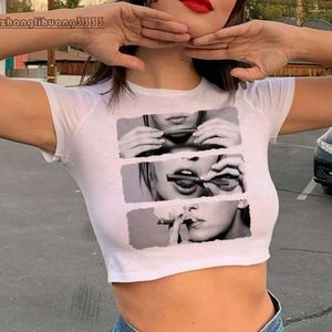 2024 Fashion Women's T Shirts YK2 Fairycore Streetwear Crop Top Woman Gothic Cyber ​​Y2K Vintage 90s Clothes Op Op Op Op Op