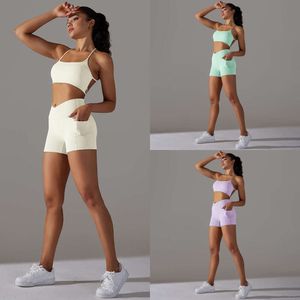 Lu Align Outfits Align Short Sets Women Beauty Back Sports Bra Sportswear Sport衣装