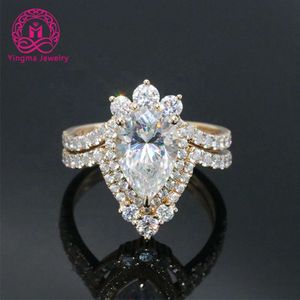 Free Shipping Fine Jewelry 14K Solid Yellow Gold Pear Diamond Engagement Ring 2.5 CT White Wedding Set Ring