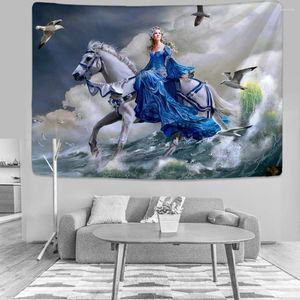 Arazzi Tapestry Princess in sella a un cavallo da soggiorno a cavallo da letto per la parete del portico per la decorazione di sfondo da ragazza