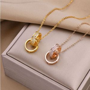 womens necklace love jewelry gold pendant dual ring stainless steel jewlery fashion oval interlocking rings Clavicular chain necklaces