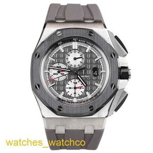 Kultowy AP WristWatch Royal Oak Offshore 26400 Automatyczne mechaniczne mężczyzn z powrotem przez ruch tytanowy metal czarny ceramiczny ramka 44 mm średnica