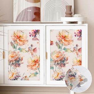 Wallpapers Pink Floral Watercolor Cabinet Sticker Living Room Kitchen Decor Flower Durable Wallpaper Waterproof PVC Renovation Stickers