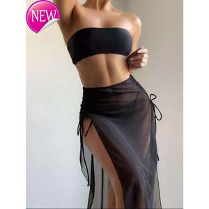 2024 neuer Modedesigner sexy Bikini Sets billig Frauen sexy Badeanzug Schwimmbad Beachwear Dreipizes Schwarzer Gaze Rock Saida Kettendekoration Fashion Hight Taille S s