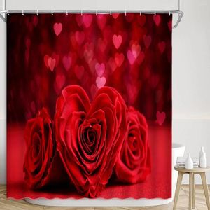 Shower Curtains Red Rose Curtain Petal Valentine's Day Love Drops Moonlight Butterfly Romantic Polyester Printed Fabric Bathroom Decor