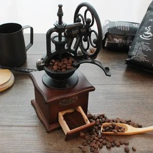 European Style Manual Coffee Grinder Hand Cast Iron Retro Handmade Coffee Beans Spice Mini Burr Mill Grinders Kitchen Tool 240328