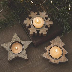 Candle Holders Wooden Candlestick Christmas Tree Snowflake Star Trays Table Decor Wedding Party