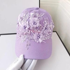 Ballkappen 202403-shi Customized INS Chic Original Design Purple Pearl Flower Lady Shade Baseball Hut Frauen Freizeit Visors Cap