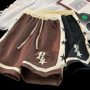 American High Street Hip-Hop Casual Shorts Mens Summer Splice Star Printed Loose Straight Basketball Sports Short Pants 240401