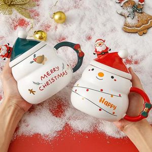 Mugs Cartoon Cute Christmas Ceramic Gift Box Set Snowman Santa Claus Coffee Milk Cup With Lock Spoon Friends Pare Year