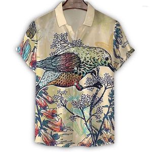 Männer lässige Hemden coole Schlangenvögel Sperkel Hawaiian Shirt Herren Sommer Kurzärmel 3D Printed Revers T Street Animal Muster Button Bluse