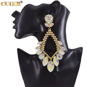 Kolczyki Cuier 13,5 cm Big Diamond Gem wisiorek dla kobiet szklany kryształowa biżuteria na modę ślubną ogromny rozmiar scena telewizyjna
