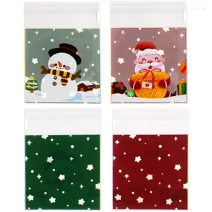 Wrap regalo 100/200 pezzi di caramelle di Natale Merry Christmas Cookie Santa Claus Clear Treat Self Sealing Packaging Borse