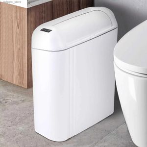 Waste Bins Automatic Small Bathroom Trash Can with LidSlim TouchlessNarrow Motion Plastic Sensor Trash Canfor BathroomBedroomKitchen L46