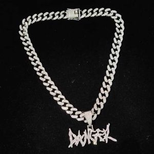 Pendant Necklaces Men Women Hip Hop Letter Necklace 13mm Cuban Chain Hiphop Iced Out Bling Fashion Charm Jewelry Gifts 230613