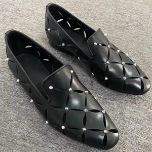 Casual Shoes Stylish Hollow Out Black Soft Leather Men Cowhide Summer Spiked Loafers Breathable Business Sandals For