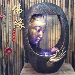 Dekorativa plattor Buddha Staty Water Fountain Lucky Decoration Golv Waterscape Head Living Room Purifier