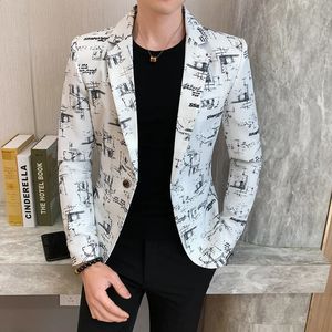 Terno Maskulino Bahar Erkekler Blazer Geometrik Figür Baskı Erkekler İnce Fit Takım Ceketi Resmi Düğün Partisi Balo Bazer 3XL 240329