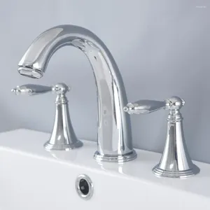 Bathroom Sink Faucets Dual Knob Lever Handle Chrome Brass Widespread Basin Faucet And Cold Water Tap Deck Mounted Tub Mixer Dnf979