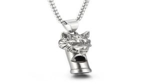 Gothic Wolf Head Whistle Necklace Pendant Casting rostfritt stål Rolo -kedje smycken för män pojkar coola gåvor 3mm 24 tum4417745