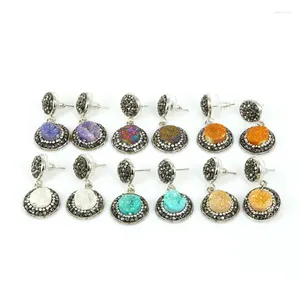 Dangle Earrings Fashion Round Water Drop Multicolor Druzy Stone Charms Pave Small Black White Rhinestone Connector Earring For Women