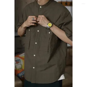 メンズカジュアルシャツセカンドオーダーバンドカラーシャツの男性用ボタンダウン