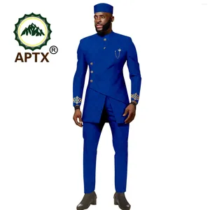 Men's Tracksuits African Clothing Party Dress For Men Suits Bazin Riche Jacket And Trousers With Hat Wedding Attire 2416032