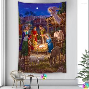 Tapestries Nativity Scene Home Decoration Christmas Tapestry Jesus Birth Manger Barn Wall Hanging Angel Easter Decor Christ