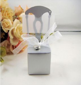 Gümüş sandalye düğün iyiliği kutusu şeker kutusu kek çikolata kutuları kalp dekoru düğün hediye kutuları şerit 100pcs6986710