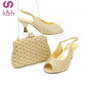 Dress Shoes 2024 High Quality Arrivals Nigerian Women Matching Bag In Golden Color Classics Style Comfortable Heels For Party