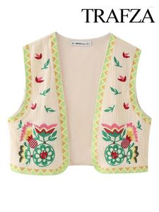 Kvinnors tankar trafza ärmlös broderade väst kvinnor multicolour vintage boho kvinna sommar beskörd jacka maistcoat cardigan