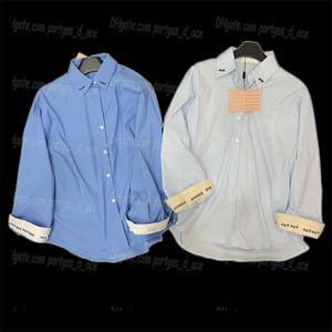 Deisgner Embroidered Women Blouse Shirts Blue Elegant Woman Casual Daily Shirt Tops Long Sleeve Spring Summer Blouses
