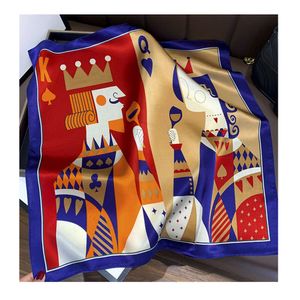 Koreansk version av Instagram Style Fashionable Decoration Scarf, Summer Thin Playing Card Printed Mulberry Silk Scarf For Women