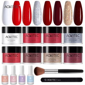 Aokitec 10g28g Dip Toz Tırnak Kiti Pastel Glitter Daldırma Başlangıç ​​Seti Fransız Tırnaklar Sanat Süslemeleri Manikür 240328